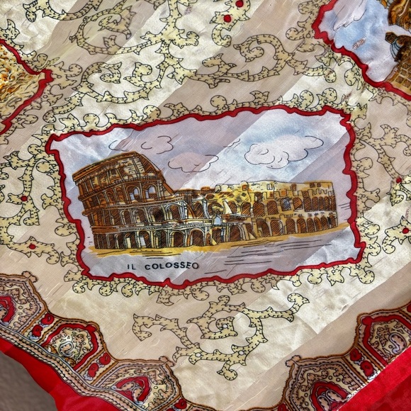 Vintage Italian Silk Scarf with Iconic Landmark Scenes in Italy size 38”x38” - Picture 9 of 16